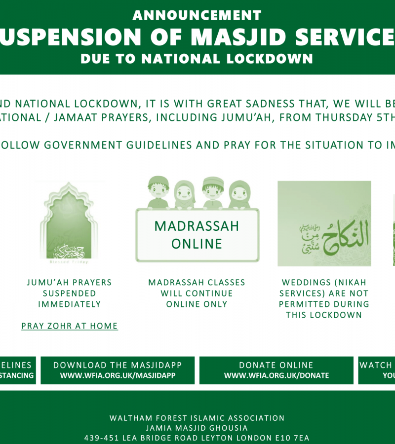 Suspension of Masjid Services Due to Lockdown