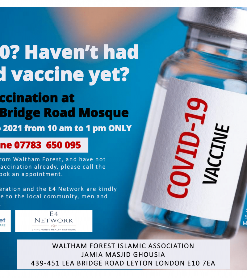 Pop NHS Covid Vaccination Centre at Lea Bridge Road Mosque
