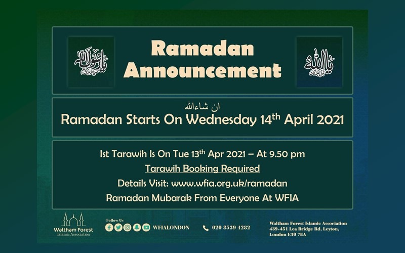 Ramadan Starts Wed 14th Apr 2021