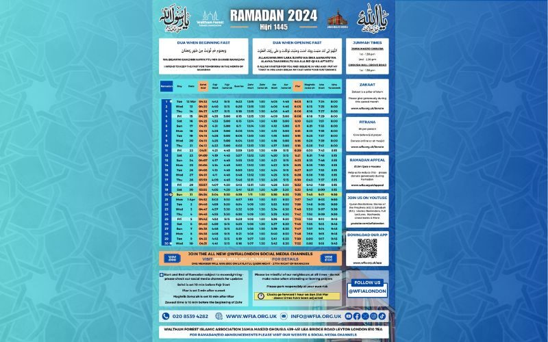 Ramadan Timetable 1445AH / 2024 is Published